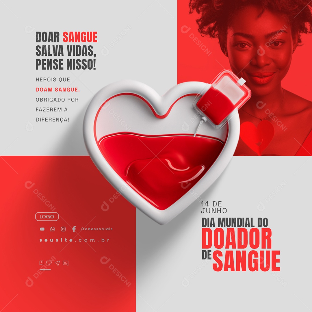 Dia Mundial do Doador de Sangue 14 de Junho Doar Sangue Salva Vidas Social Media PSD Editável