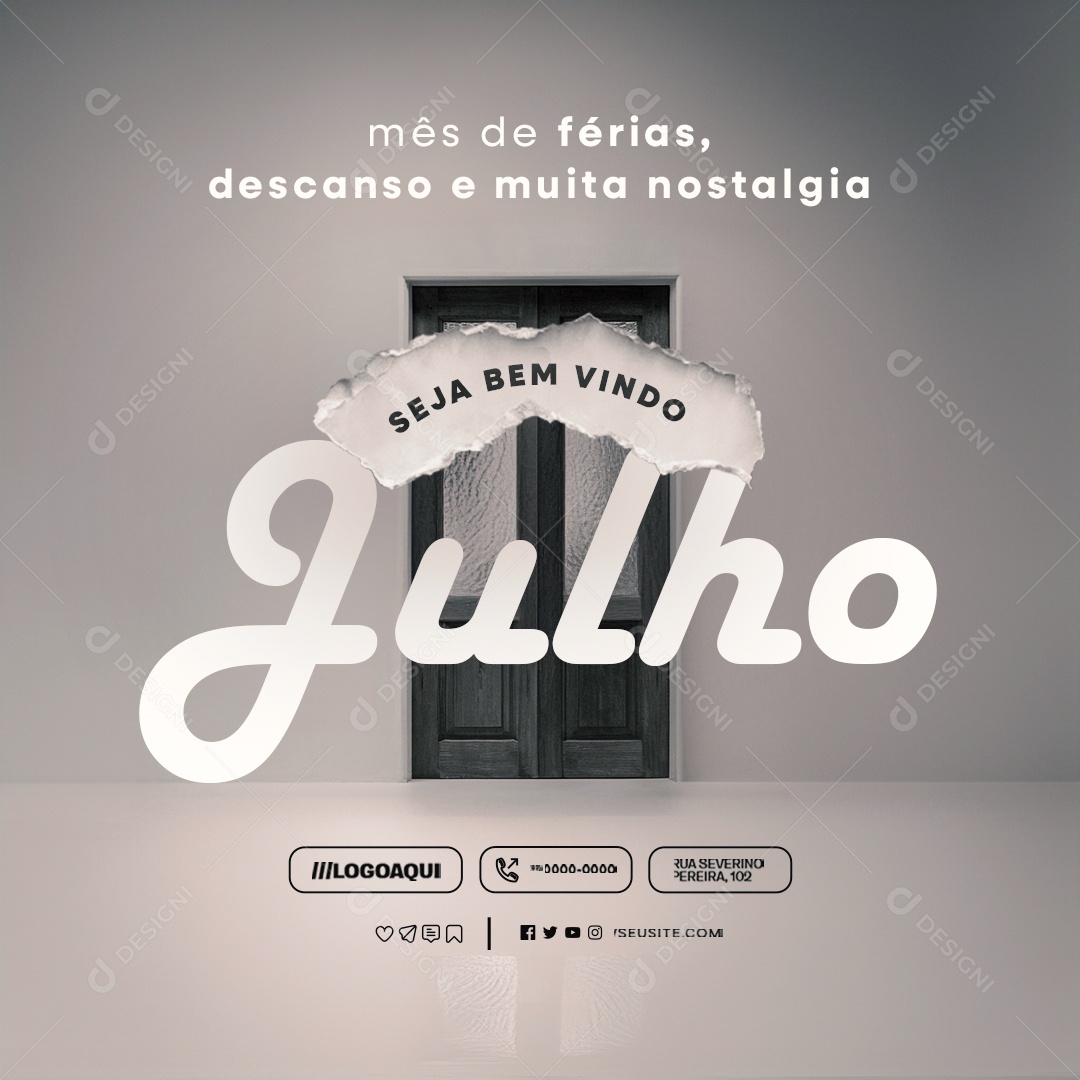 Seja Bem Vindo Julho Mês de Férias Descanso e Muita Nostalgia Social Media PSD Editável