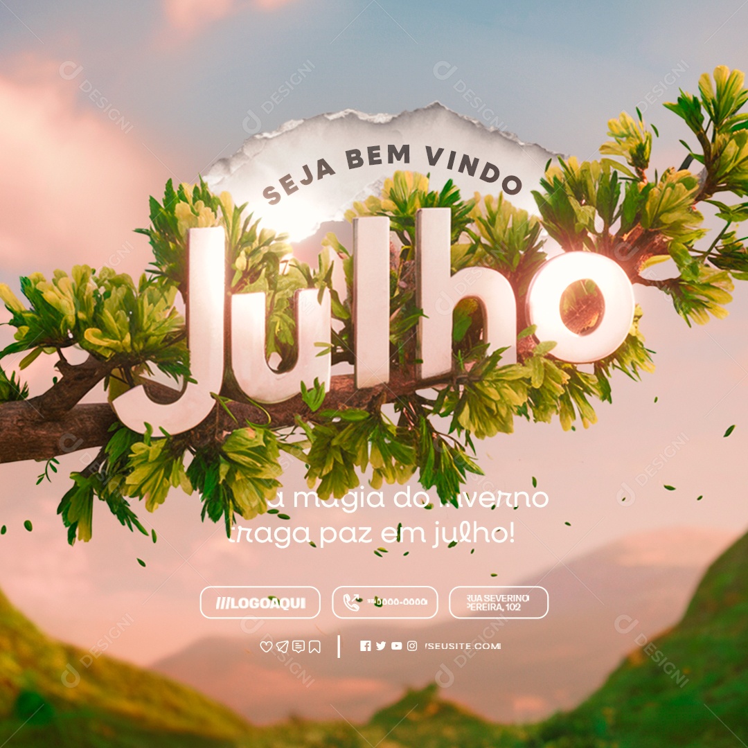 Welcome July the Magic of Winter Editable Social Media PSD