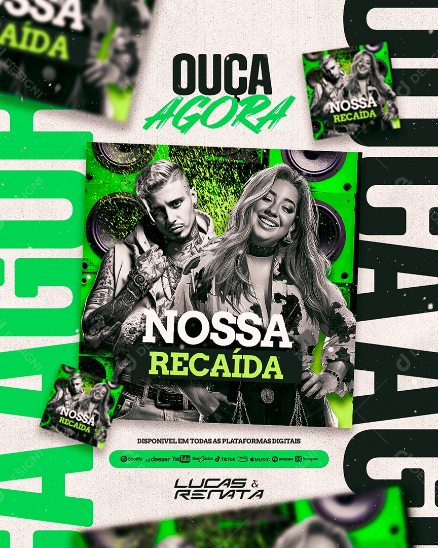 Flyer Ouça Agora Nossa Recaída Lucas e Renata Spotify Social Media PSD Editável