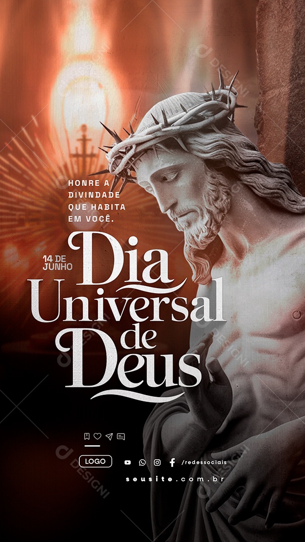 Story Dia Universal de Deus 14 de Junho Honre a Divindade Social Media PSD Editável