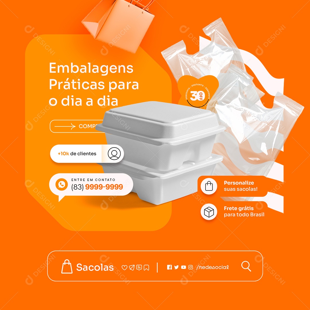 Embalagens Práticas para o Dia a Dia Social Media PSD Editável