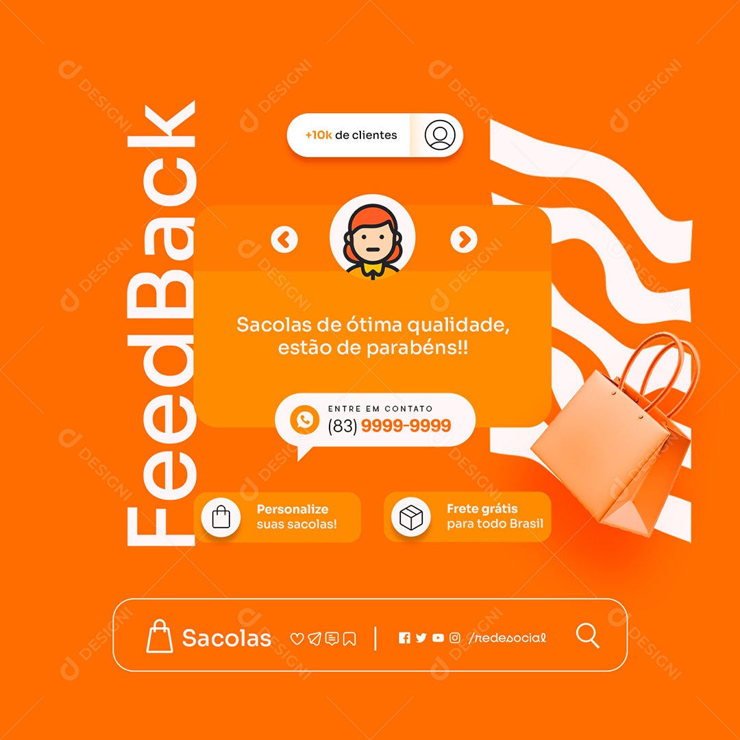 Embalagens Feedback Sacolas de Ótima Qualidade Social Media PSD Editável