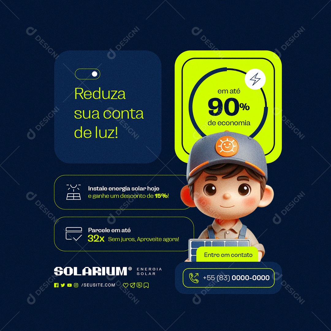 Energia Solar Reduza sua Conta de Luz Social Media PSD Editável