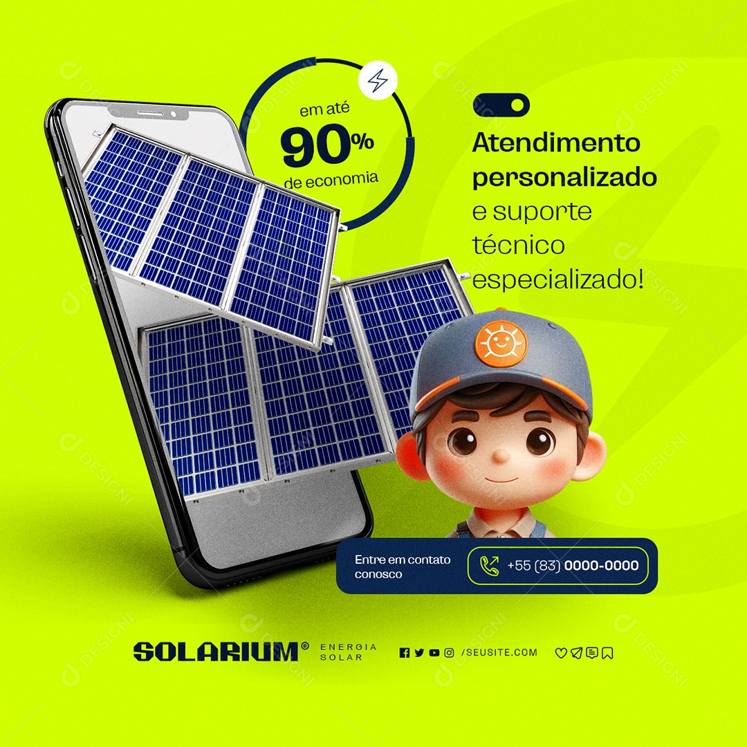 Energia Solar Atendimento Personalizado Social Media PSD Editável