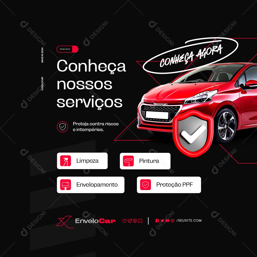 Envelopamento de Carros Conheça Nossos Serviços Social Media PSD Editável