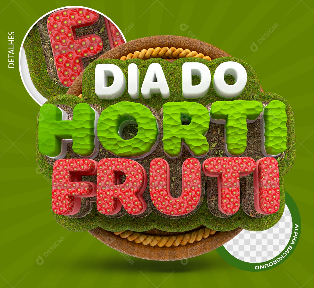 Dia do Hortifruti Selo 3D Verde e Vermelho para Composição PSD