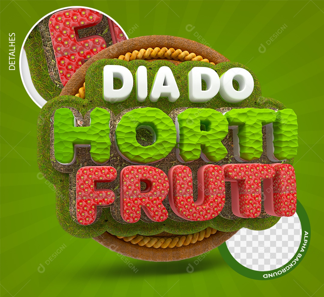 Selo 3D Dia do Hortifruti Verde e Vermelho para Composição PSD