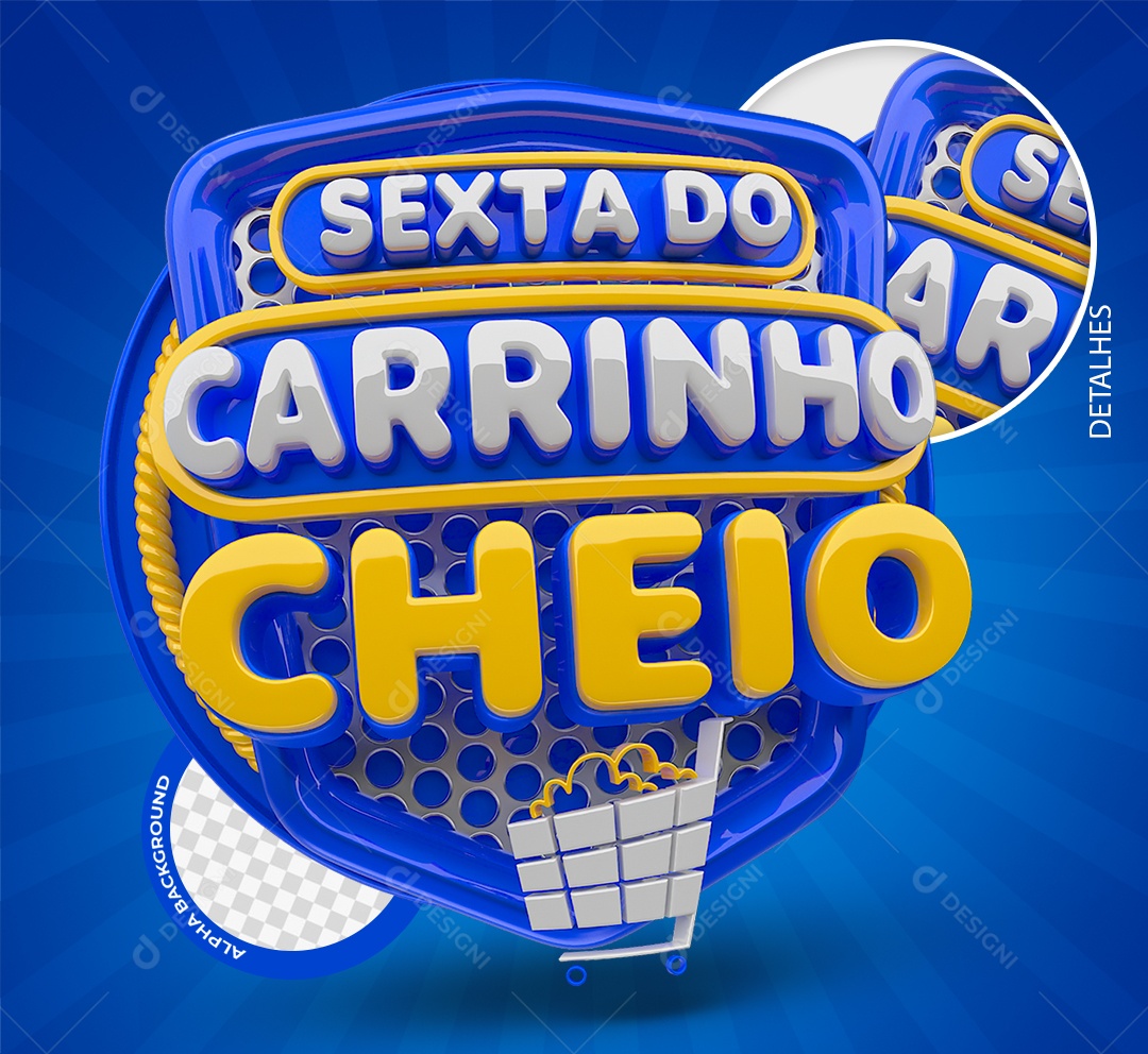 Selo 3D Sexta do Carrinho Azul e Amarelo para Composição PSD