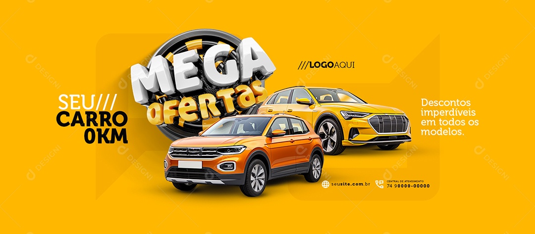 Banner Mega Ofertas Concessionária seu Carro 0KM Social Media PSD Editável