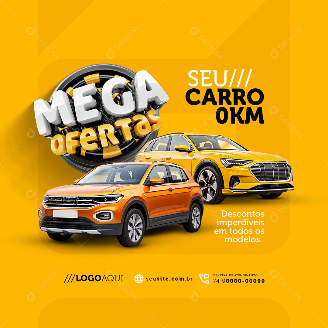 Mega Ofertas Concessionária seu Carro 0KM Social Media PSD Editável