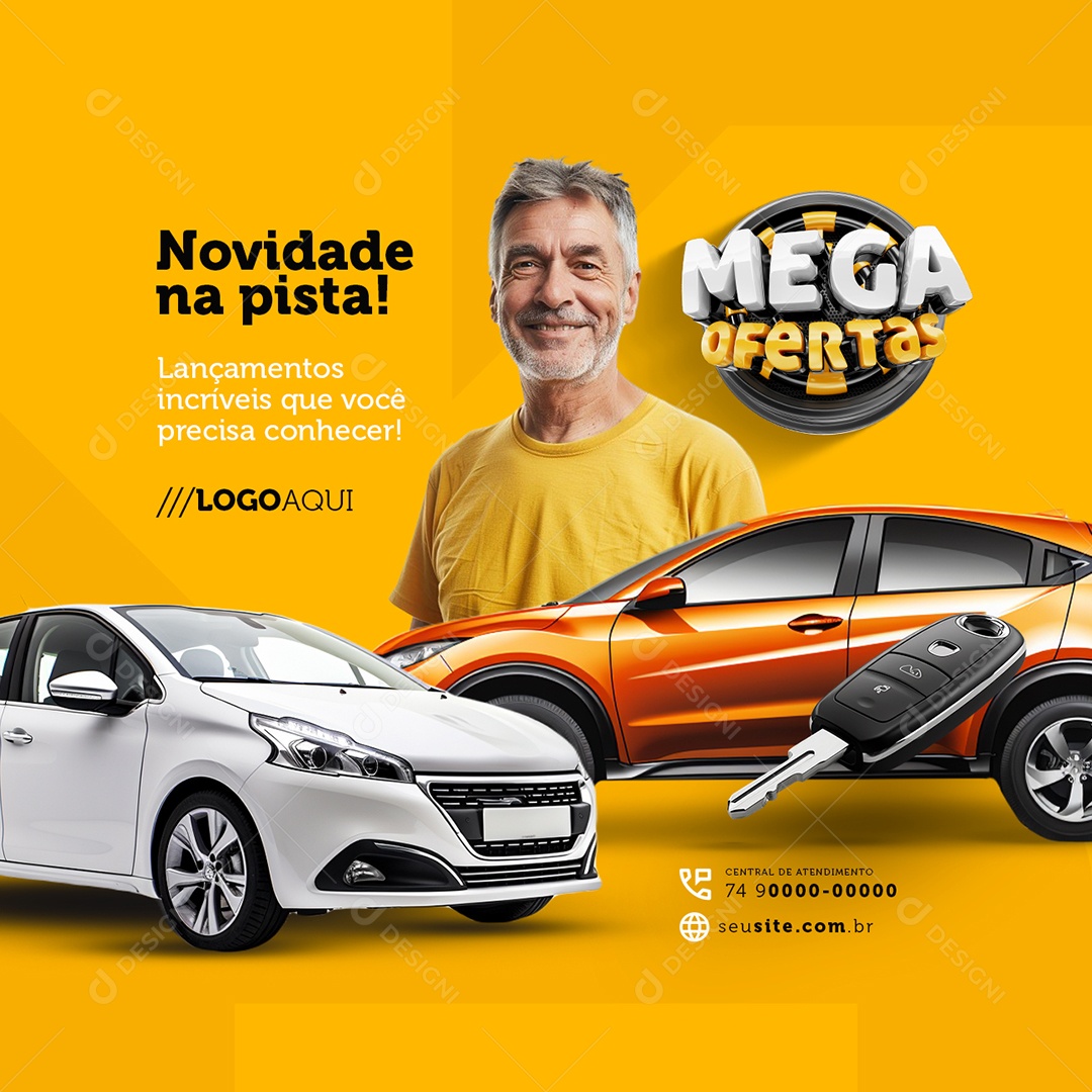 Mega Ofertas Concessionária Novidades na Pista Social Media PSD Editável