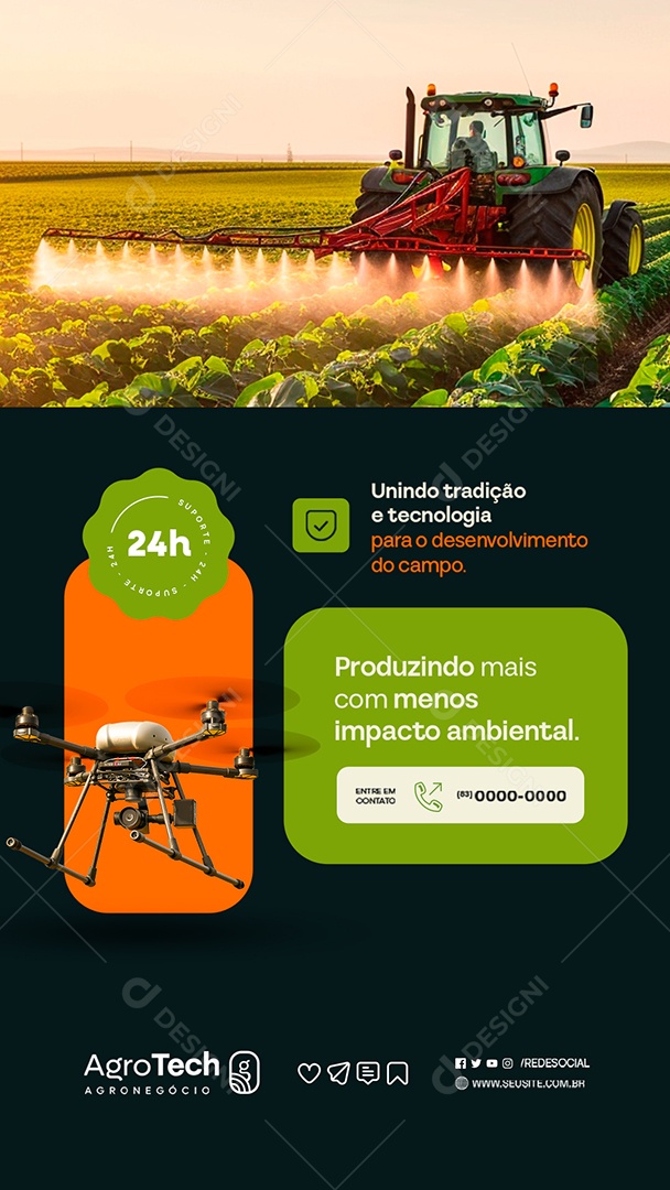 Story Agro Tech Drones Produzindo Mais com Menos Impacto Ambiental Suporte Social Media PSD Editável