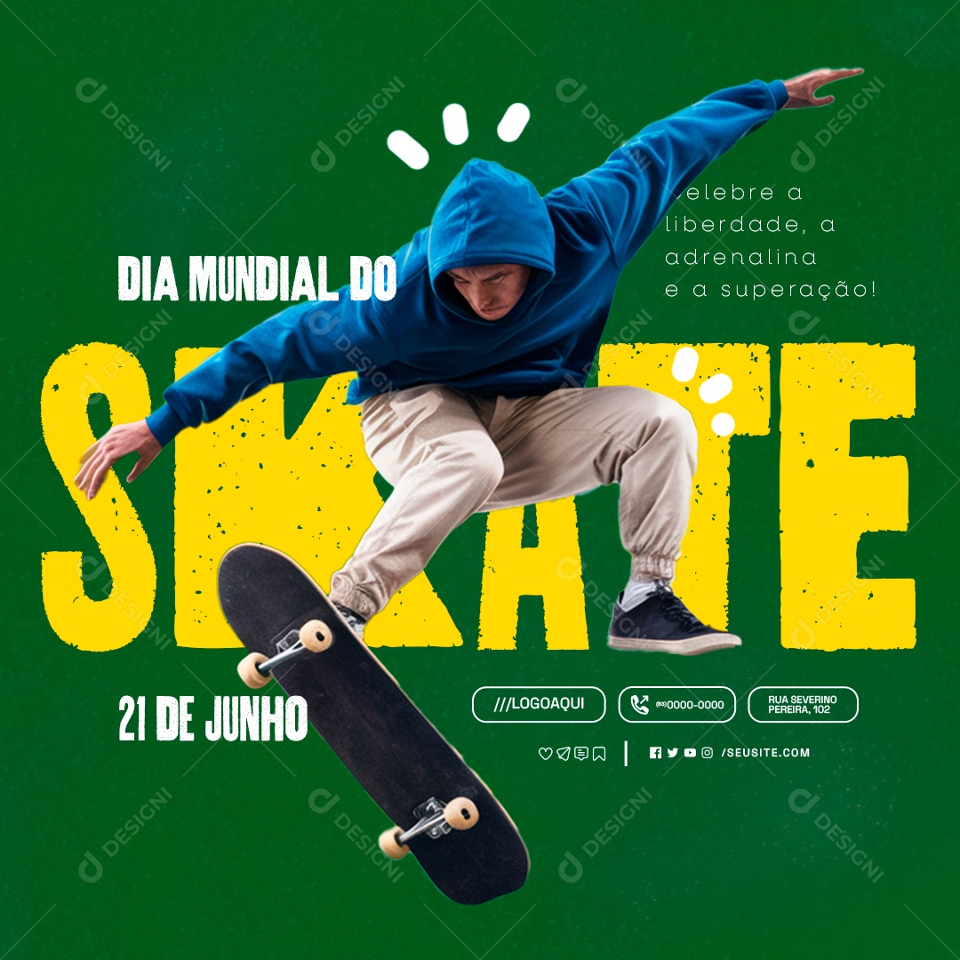 Dia Mundial do Skate 21 de Junho Social Media PSD Editável