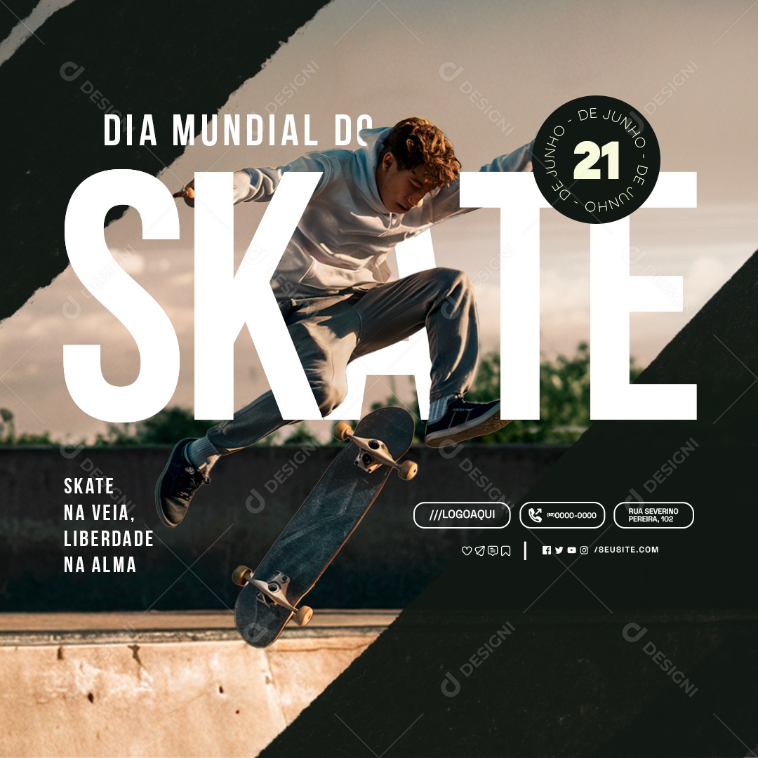 Social Media Dia Mundial do Skate 21 de Junho PSD Editável