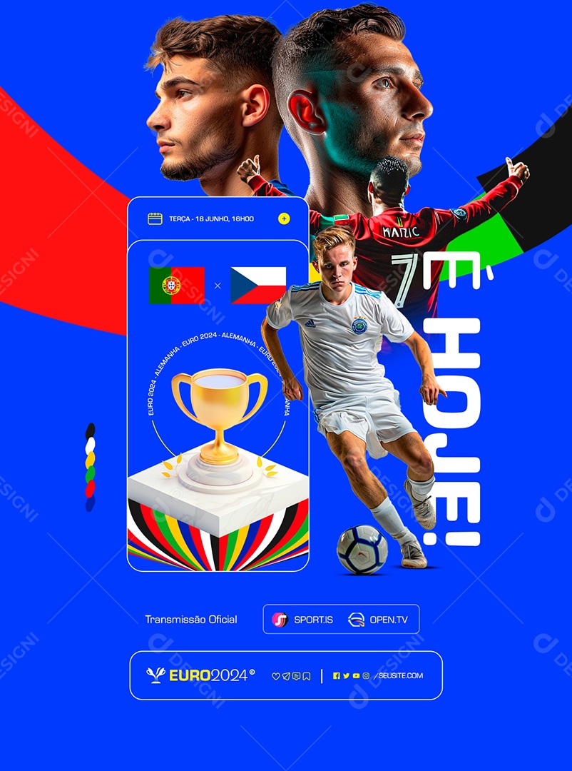 Euro 2024 Alemanha é Hoje Transmissão Oficial Social Media PSD Editável