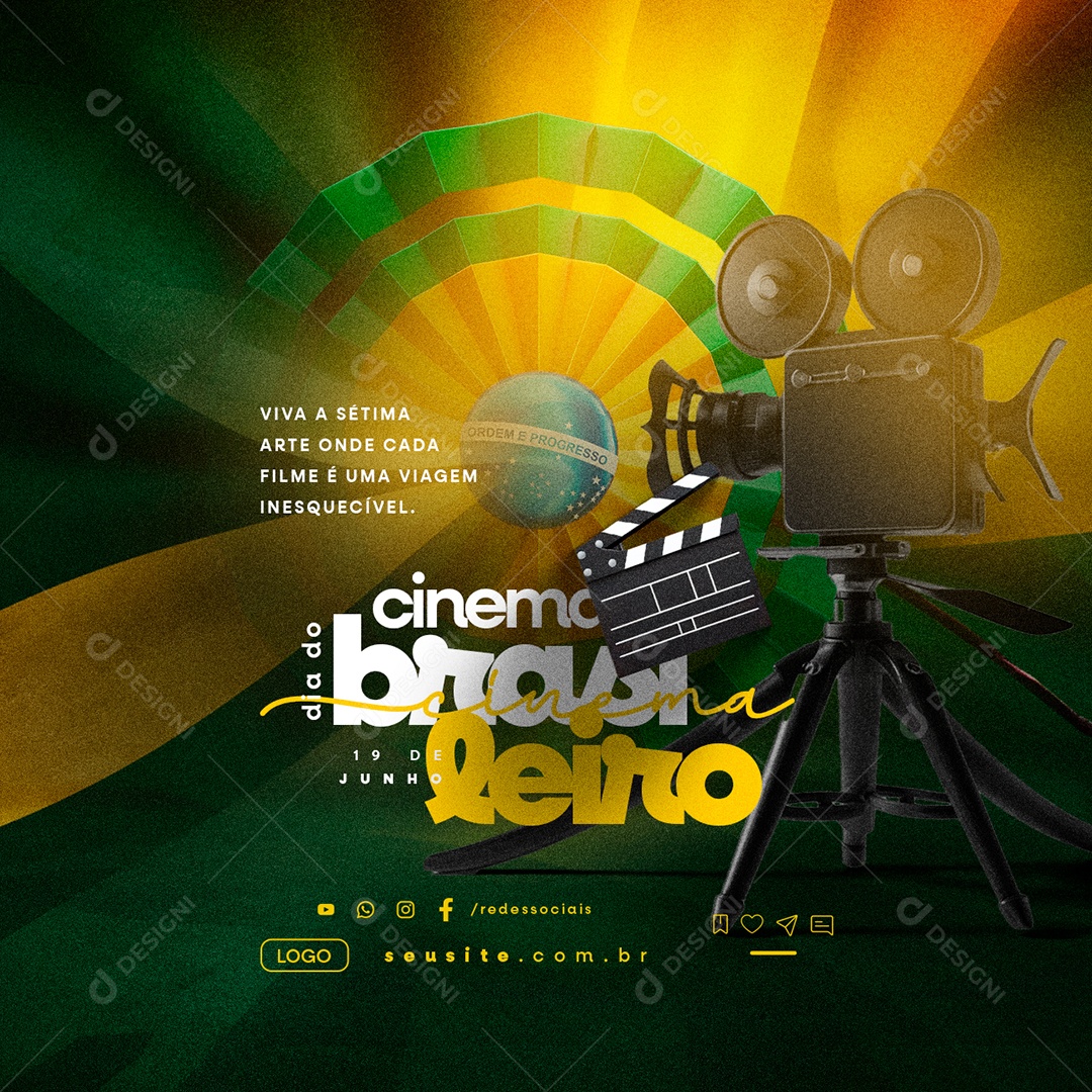 Dia do Cinema Brasileiro 19 de Junho Viva a Sétima Arte Social Media PSD Editável