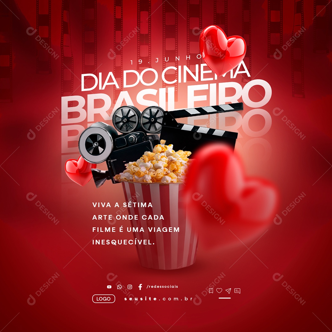 Dia do Cinema Brasileiro 19 de Junho Viva a Sétima Arte Social Media PSD Editável