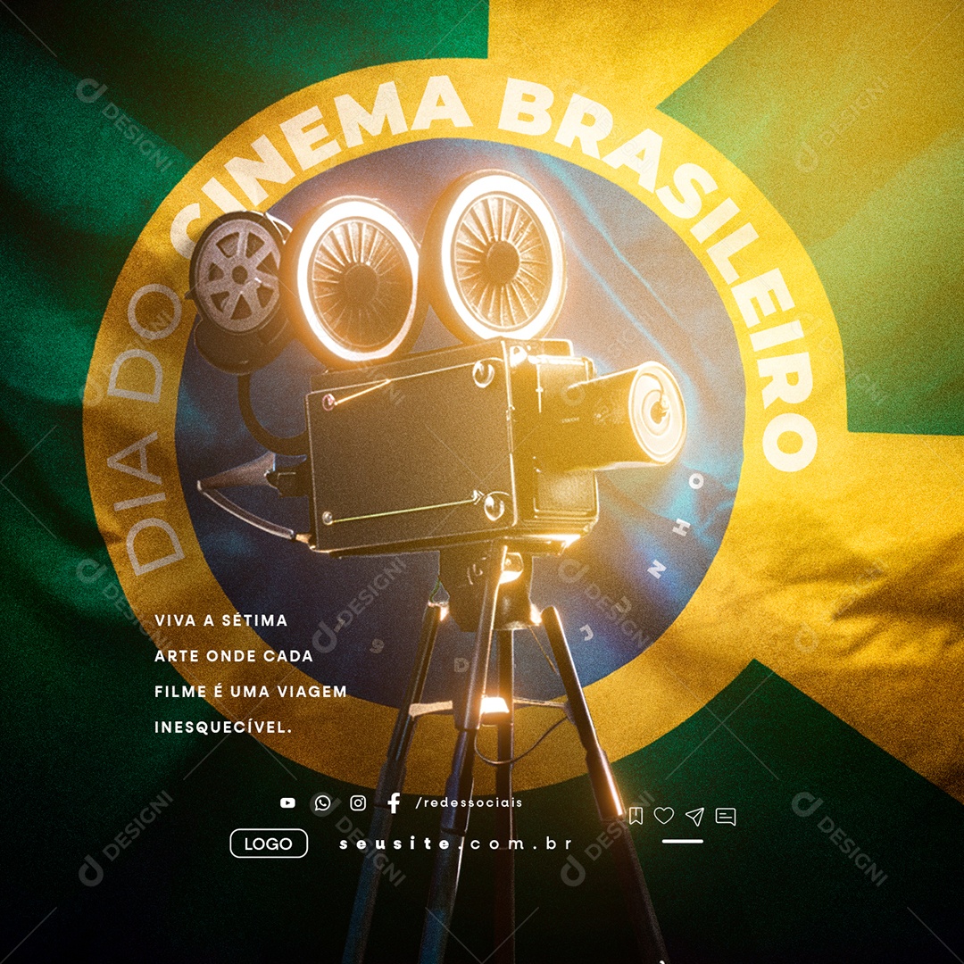 Dia do Cinema Brasileiro 19 de Junho Viva a Sétima Arte Social Media PSD Editável