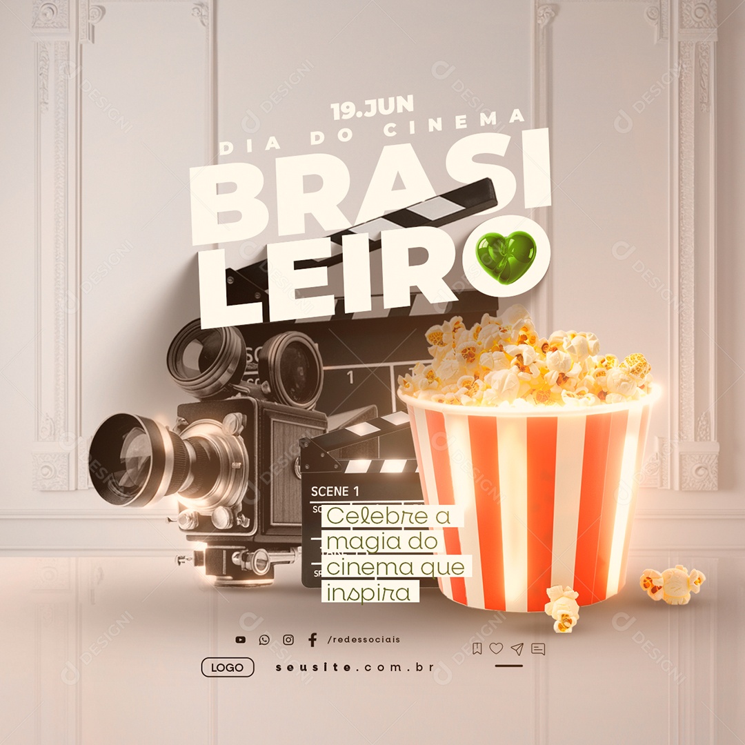 Dia do Cinema Brasileiro 19 de Junho Celebre a Magia Social Media PSD Editável