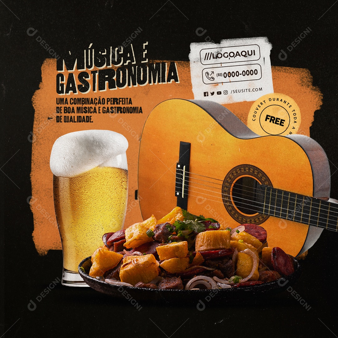 Música e Gastronomia uma Combinação Perfeita Social Media PSD Editável