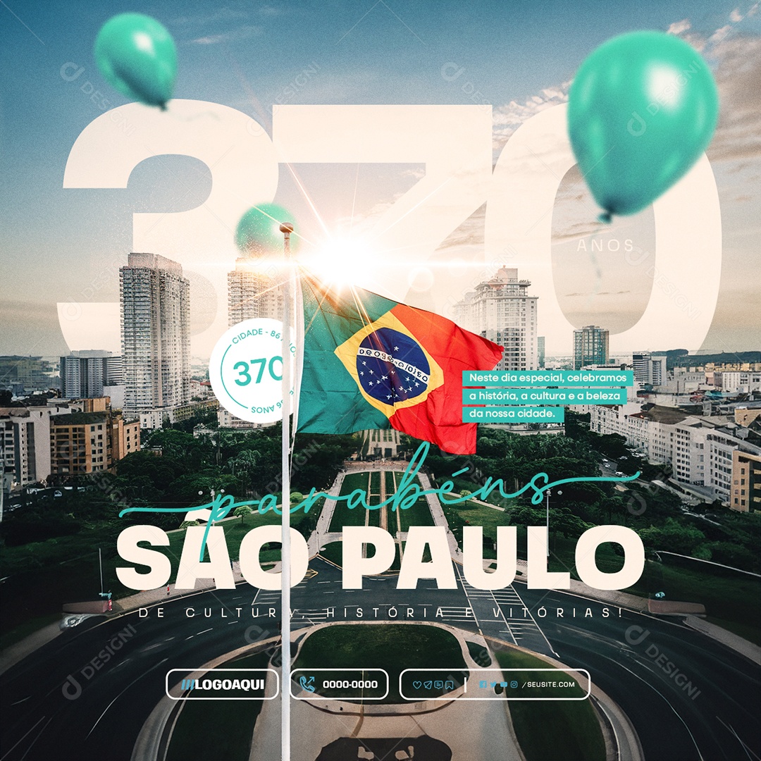 Parabéns São Paulo 370 Anos de Cultura Social Media PSD Editável