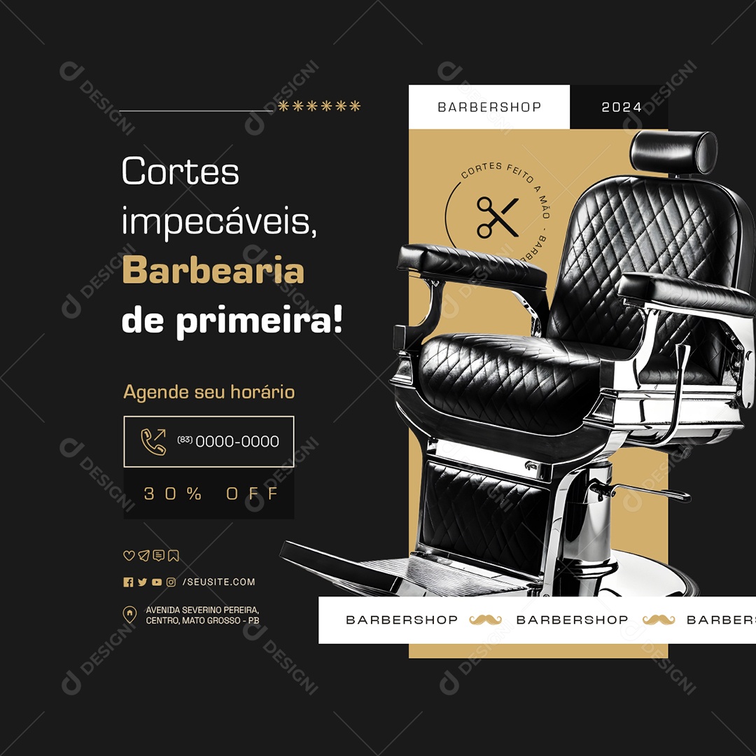 Cortes Impecáveis Barbearia de Primeira Social Media PSD Editável