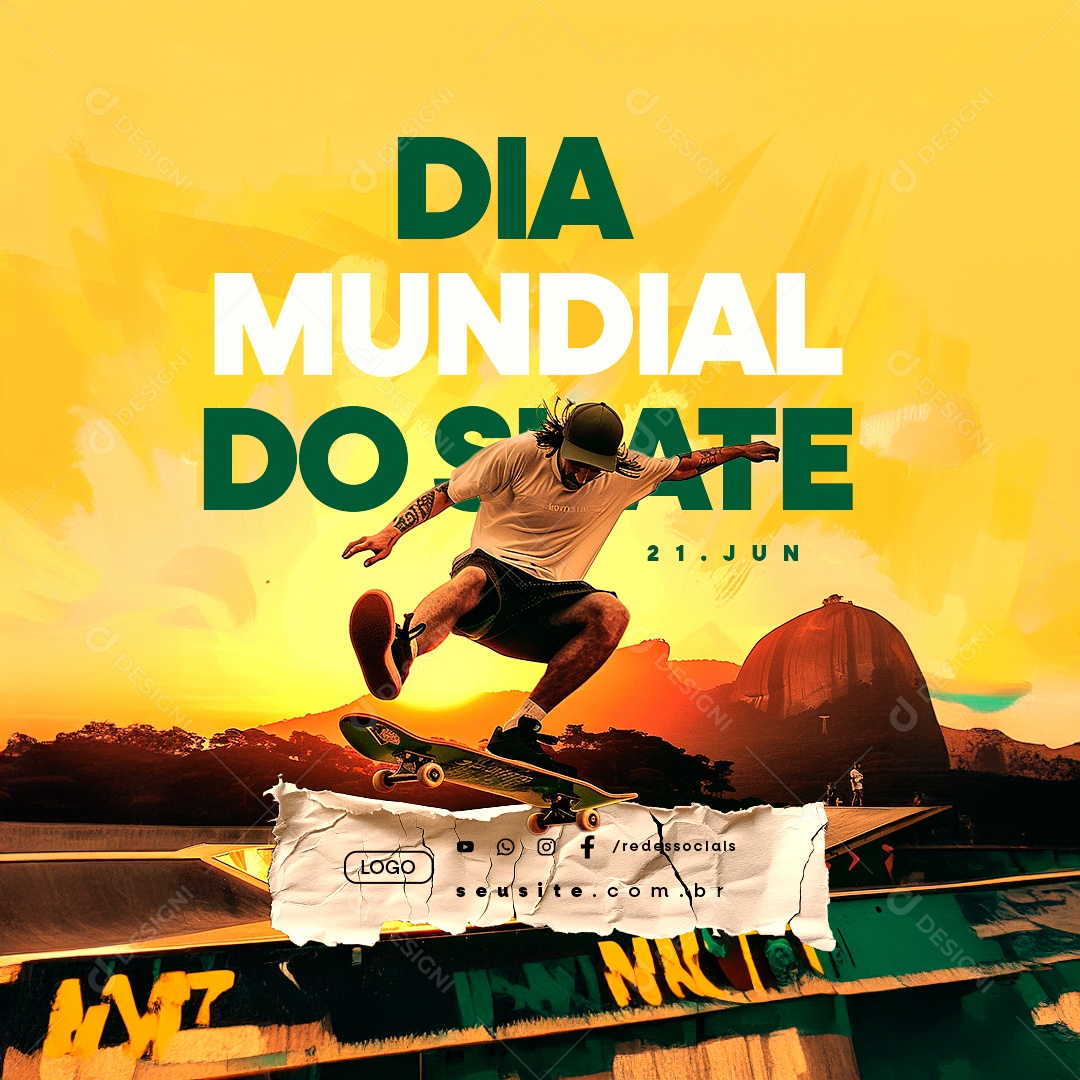 Dia Mundial do Skate 21 de Junho Social Media PSD Editável