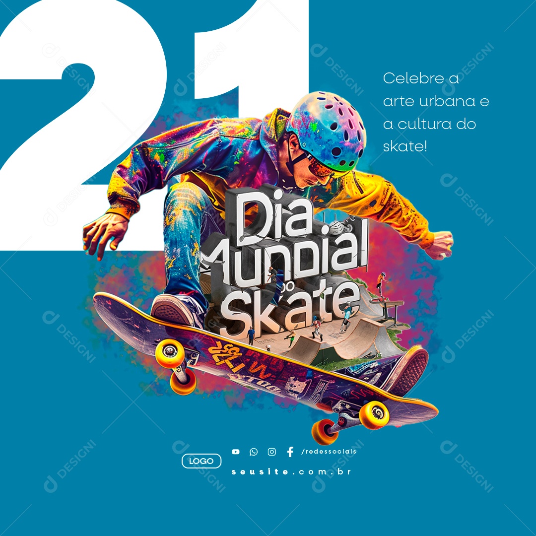 Dia do Skate 21 de Junho Celebre a Arte Urbana Social Media PSD Editável