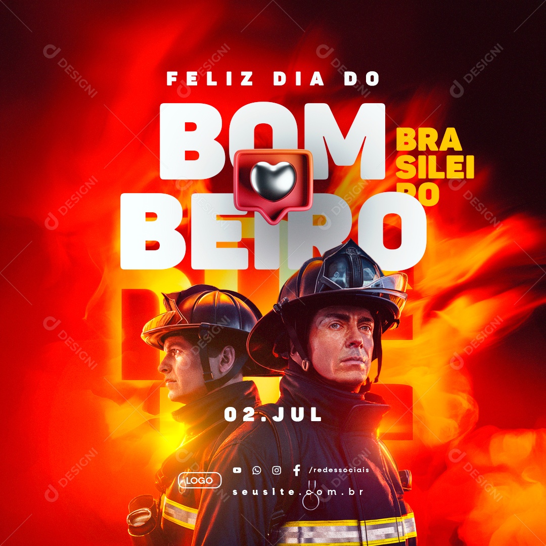 Feliz Dia do Bombeiro Brasileiro 02 Julho Social Media PSD Editável