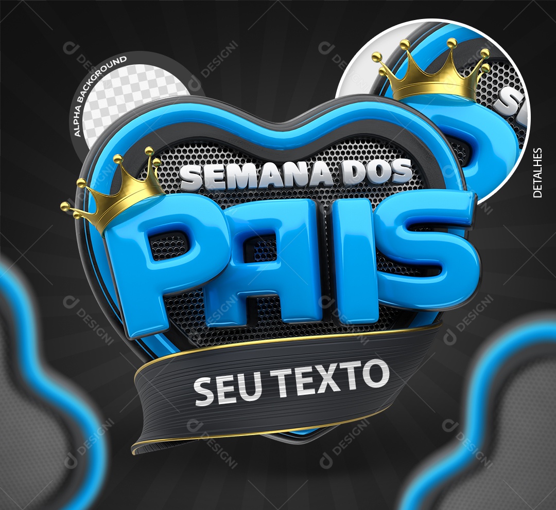 Semana dos Pais Selo 3D Preto e Azul para Composição PSD