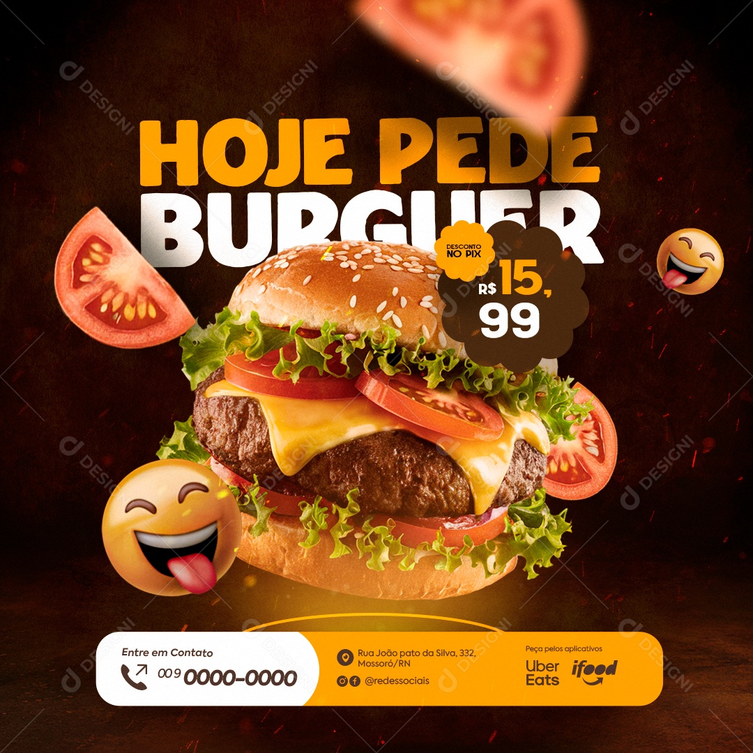 Hoje Pede Burguer com Desconto no Pix Social Media PSD Editável