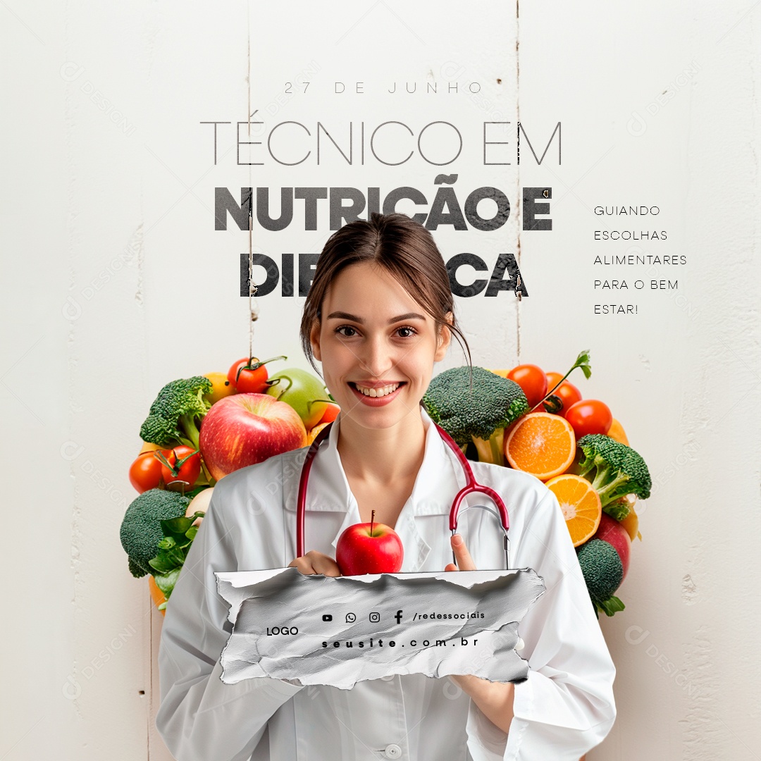 Dia do Técnico em Nutrição e Dietética 27 de Junho Bem Estar Social Media PSD Editável