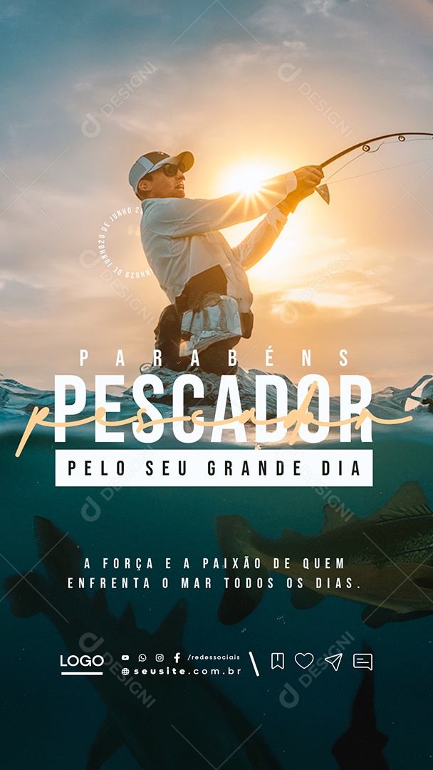 Story Dia do Pescador 29 de Junho a Força e a Paixão de quem Enfrenta o Mar Social Media PSD Editável