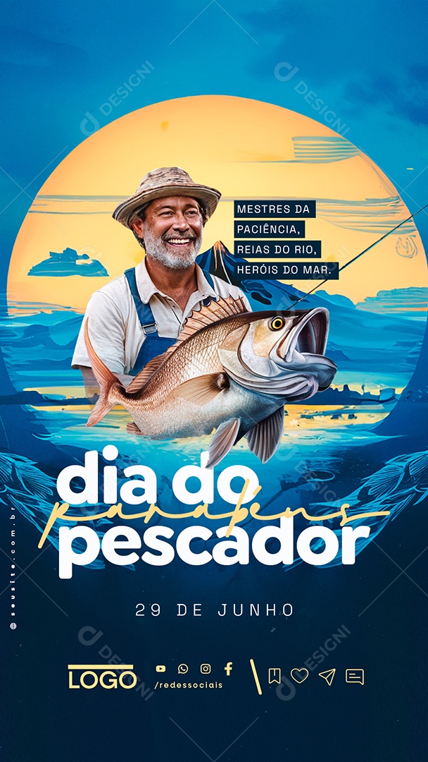 Story Dia do Pescador 29 de Junho Mestres da Paciência Social Media PSD Editável