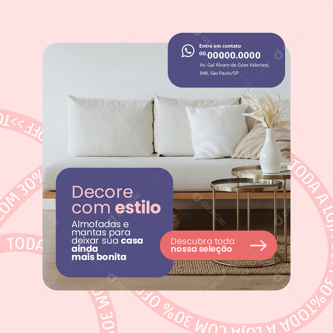 Decore com Estilo Almofadas e Mantas Social Media PSD Editável