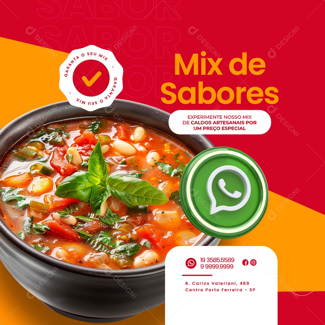 Mix de Sabores Experimente nosso Caldos Artesanais Social Media PSD Editável