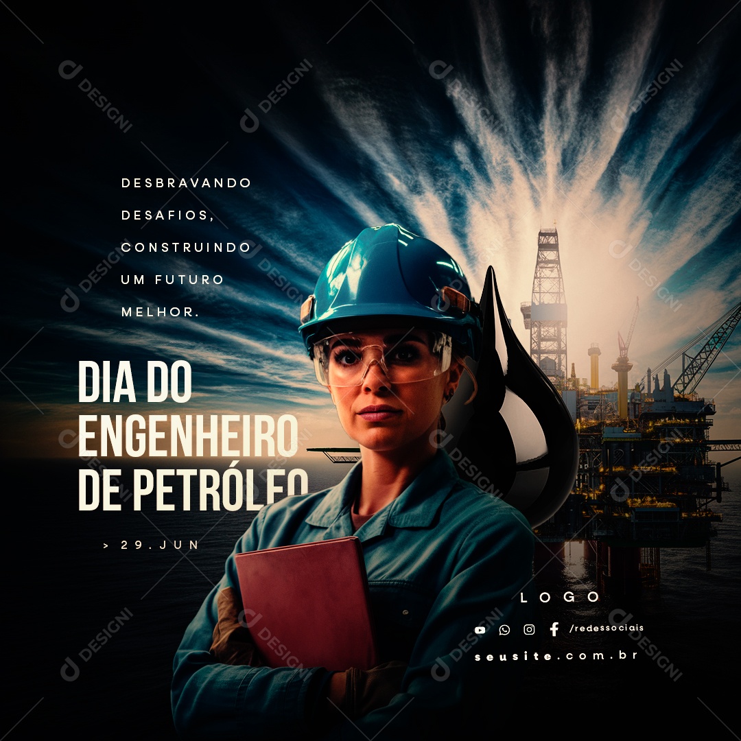 Dia do Engenheiro de Petróleo 29 de Junho Desbravando Desafios Social Media PSD Editável