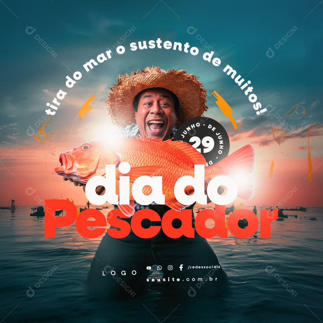 Dia do Pescador 29 de Junho tira do Mar o Sustento de Muitos Social Media PSD Editável