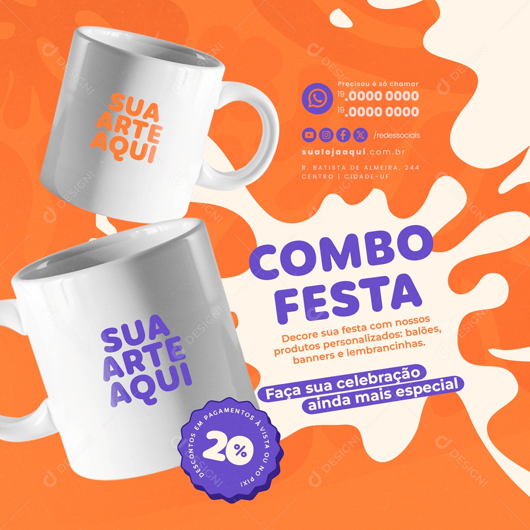 Combo Festa Faça sua Celebração Ainda mais Especial Social Media PSD Editável