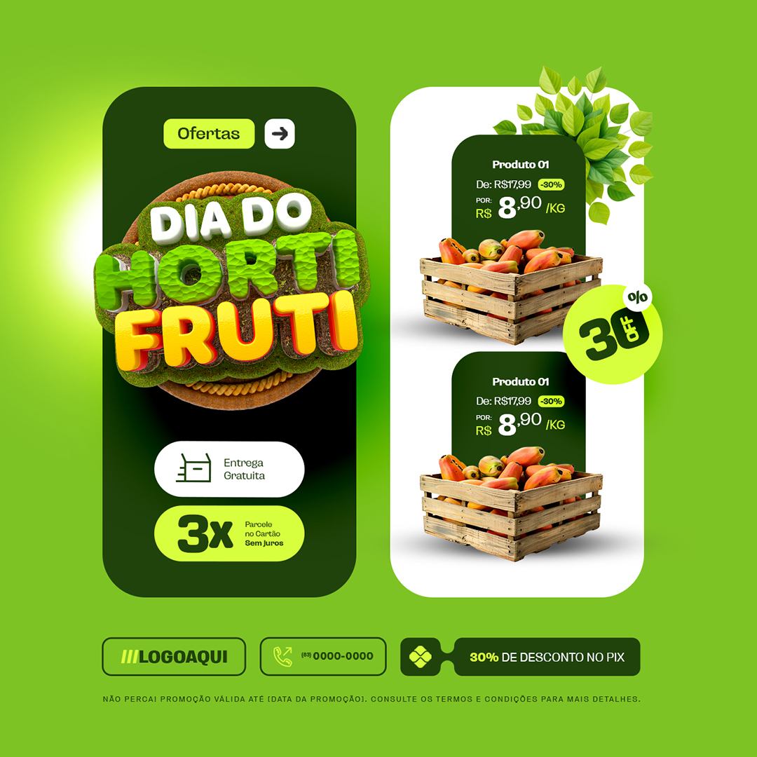 Motion Dia do Hortifruti 30% Off Social Media After Effects Editável