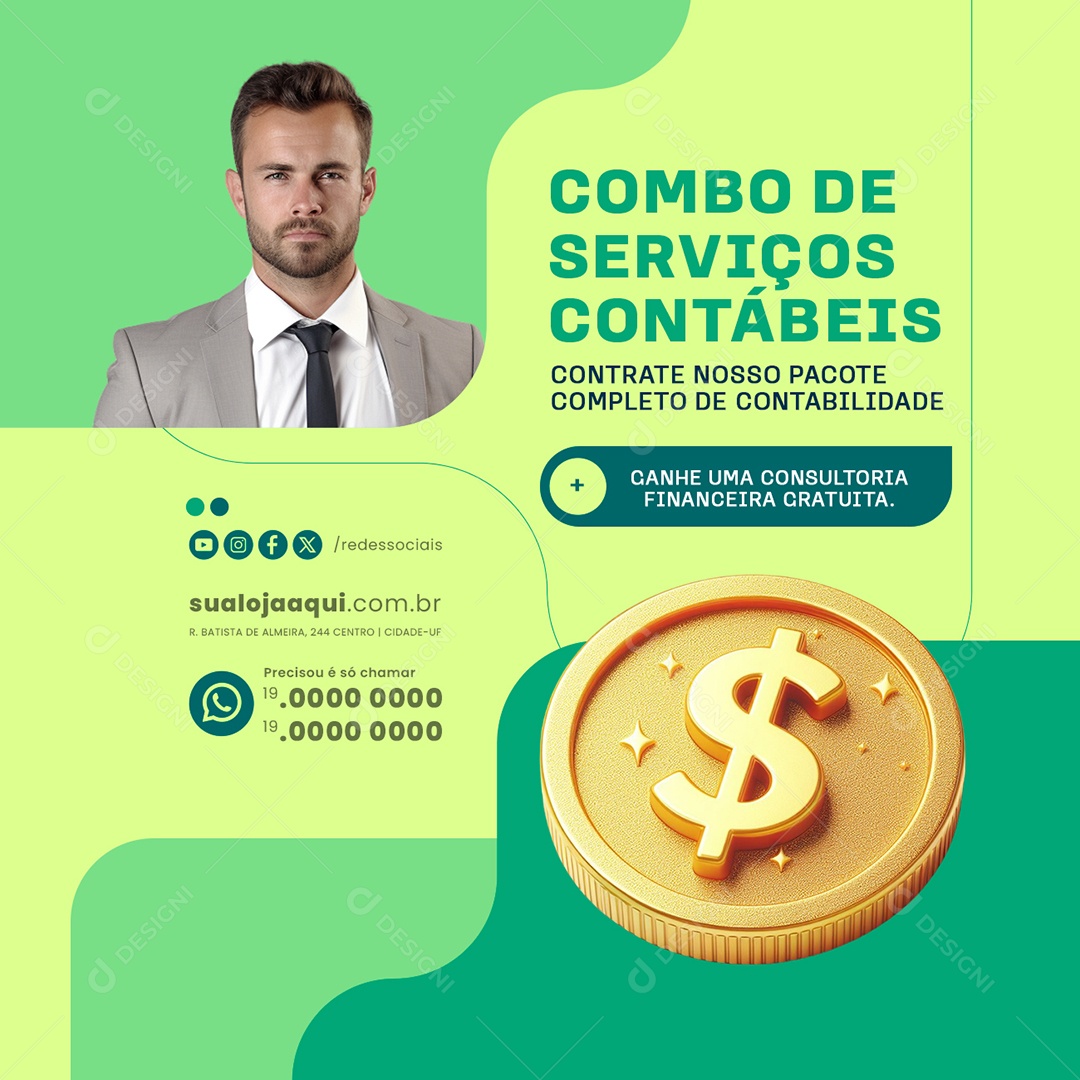 Combo de Serviços Contábeis Social Media PSD Editável