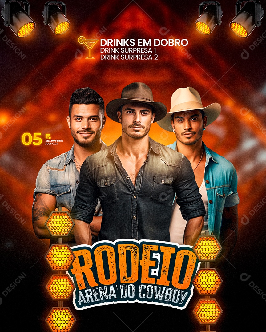 Flyer Rodeio Arena do Cowboy Social Media PSD Editável