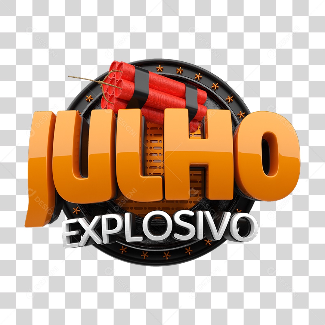 Selo 3D Julho Explosivo PNG Transparente