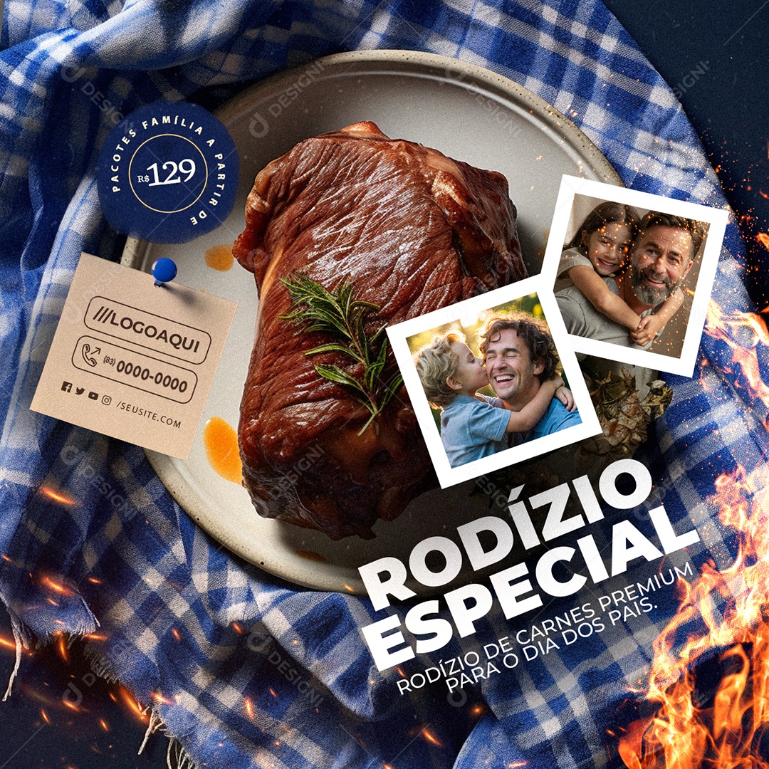 Rodízio Escpecial de Carnes Premium para os Dia dos Pais Social Media PSD Editável