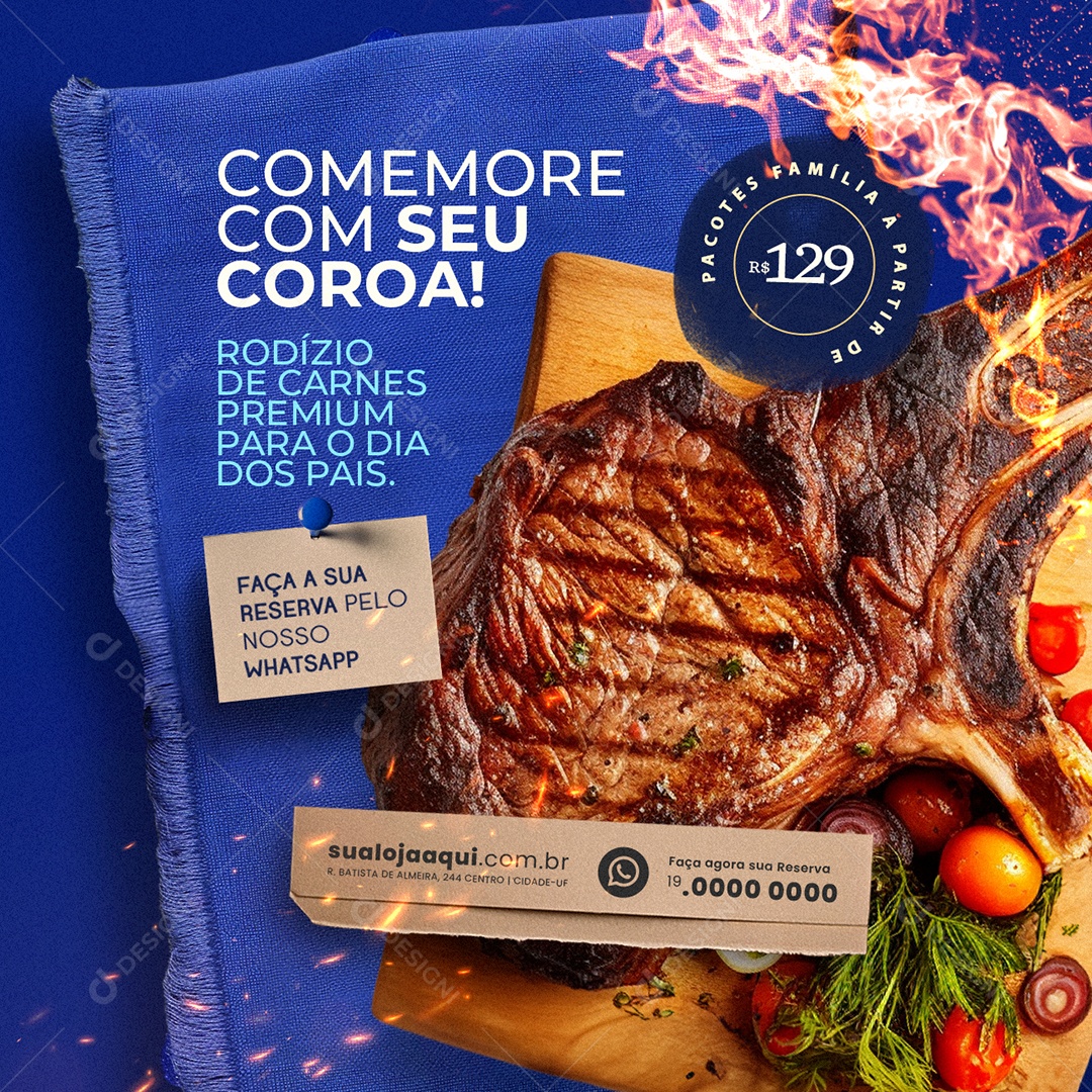 Comemore com seu Coroa Rodízio de Carnes Premiun Social Media PSD Editável