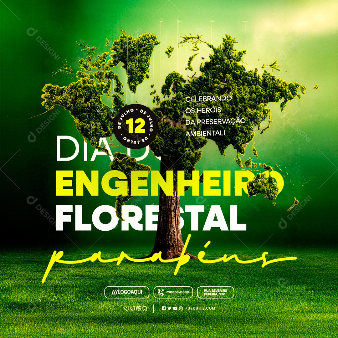 Dia do Engenheiro Florestal 12 de Julho Parabéns Social Media PSD Editável