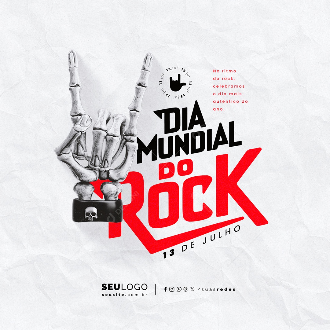 Dia Mundial do Rock 13 de Julho mais Autêntico do Ano Social Media PSD Editável