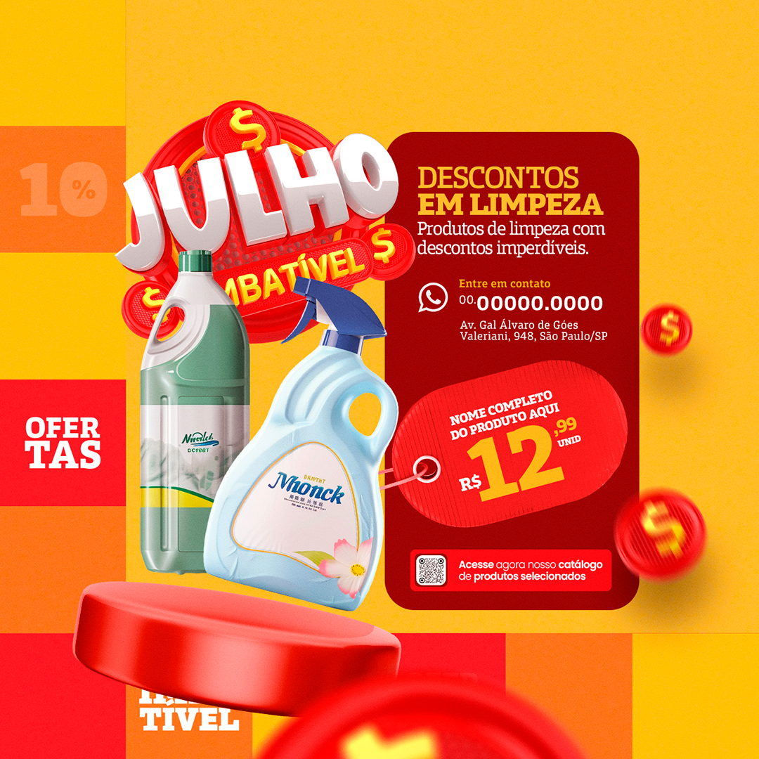 Motion Supermercado Julho Imbatível Descontos em Limpeza Social Media After Effects Editável