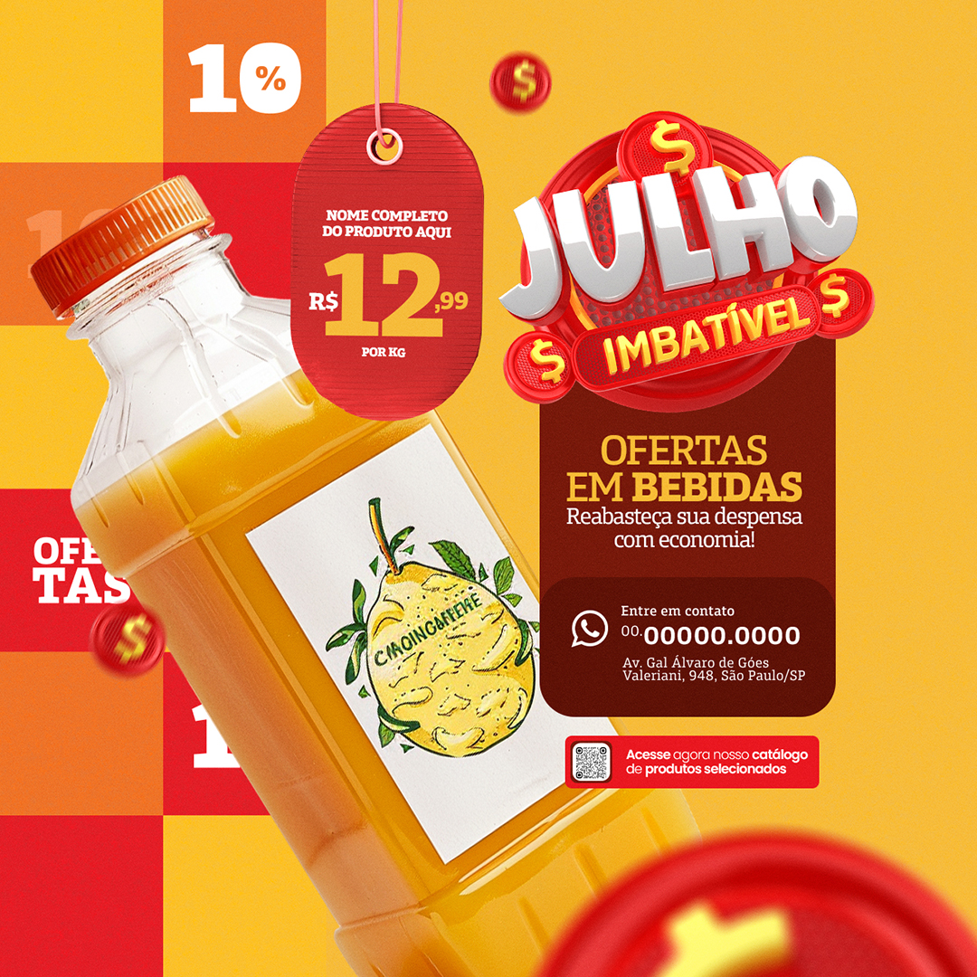 Motion Supermercado Julho Imbatível Ofertas em Bebidas Social Media After Effects Editável